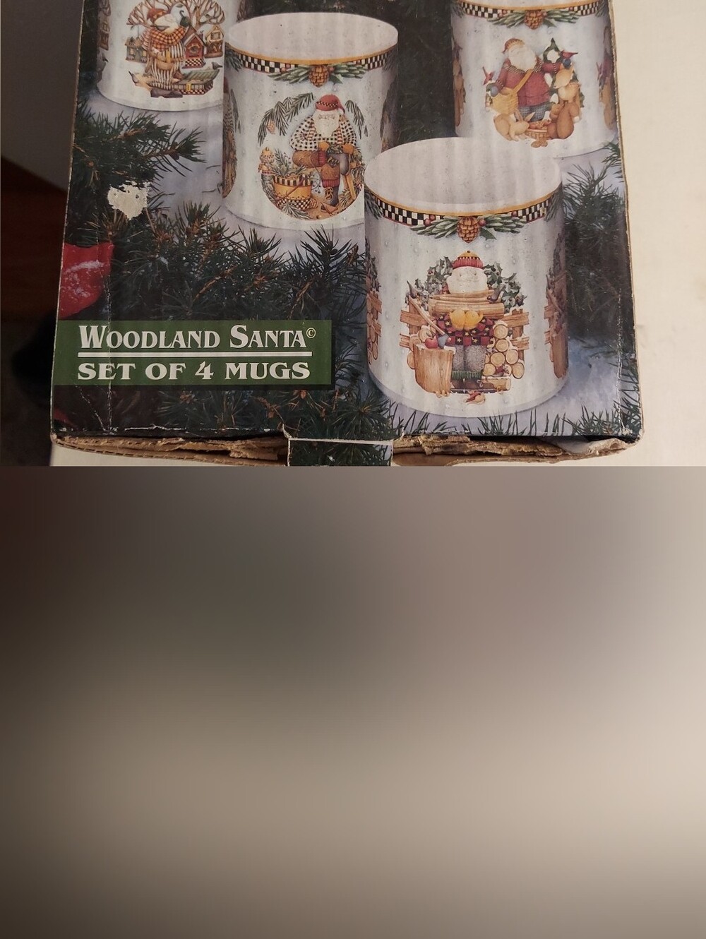 Kitschy Sakura Debbie Mumm Woodland Santa Set of 4 Stoneware Mugs Christmas